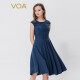 VOA重磅真丝圆领包袖塔克线褶皱拼接立体优雅桑蚕丝连衣裙 A10296 海洋之心（LB3） 160/M