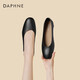 達芙妮單鞋女方頭粗跟舒適奶奶鞋百搭小皮鞋女鞋子4024404016 黑色 38