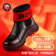 翁 不倒翁老人防滑鞋冬季中老年女鞋保暖高幫皮鞋媽媽鞋秋冬款1839 紅色（人造短毛絨） 39