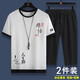 gxmy冰絲短袖T恤男士套裝圓領(lǐng)時(shí)尚國(guó)潮ins夏季薄款速干兩件套衣服男裝 禪悟白T+黑褲【兩件套】 XL 【建議體重120-140斤】