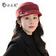 公主兔帽子女秋冬英倫復(fù)古小禮帽洋氣短檐羊毛定型帽時(shí)尚圓頂毛呢馬術(shù)帽 酒紅色 可調(diào)節(jié)