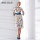 白領(lǐng)女裝花鳥(niǎo) V領(lǐng)半圍裹七分袖連衣裙CUSUAN22-302 白底印花 170/XL