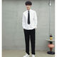 坐悠班服套裝學院風高中學生大合唱演出服詩歌朗誦裝韓版制服襯衫男 男白長袖+黑褲+黑領帶 3XL