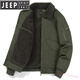 JEEP SPIRIT棉衣外套男士秋冬季款加絨加厚羊羔毛棉服美式工裝復古飛行員夾克 軍綠 XL