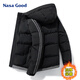 NASA GOOD連帽棉衣男士秋冬季韓版潮流條紋純色休閑保暖防風(fēng)寒服外套 黑L