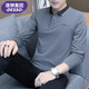 DESSO唐獅集團長(cháng)袖T恤男夏季翻領(lǐng)商務(wù)寬松透氣休閑打底衫 深灰 2XL