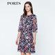 PORTS寶姿  春夏新品女裝優(yōu)雅印花系帶連衣裙A字裙LN8D134HPP027 黑色印花 M (6)