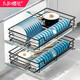 太和櫻花廚房櫥柜拉籃不銹鋼碗碟拉籃碗架碗籃置物雙層阻尼導軌抽屜拉藍 黑納米不銹鋼600柜體 雙層