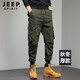 JEEP SPIRIT工裝褲男秋冬休閑褲男耐磨多口袋長褲子男士時尚潮流寬松束腳褲男 軍綠色 32 （155-165斤)
