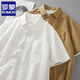 羅蒙（ROMON）美式重磅短袖襯衫男夏季新款寬松復古純色翻領(lǐng)口袋休閑純棉襯衣 白色 XL 【推薦145-155斤】180/96A