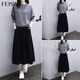 菲思蜜（Feisimi）輕奢品牌秋裝女2025年新款長(cháng)袖連衣裙氣質(zhì)顯瘦針織兩件裙子套裝 灰色 L