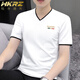 HKRZ高端品牌男裝短袖T恤男V領(lǐng)2025夏季新款休閑百搭寬松潮流商務(wù)運動(dòng) 白色/8205/V領(lǐng) L 【建議體重105-130斤】