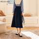 Olrain歐芮兒法式藏青色吊帶半身裙女秋裝新款女高腰A字傘擺裙 藏青色 M