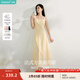茵曼（INMAN）章若楠同款歐若風法式吊帶連衣裙2025夏季新品女裝淡鵝黃色裙子 淺黃色 (方領)【好評返現(xiàn)】 M