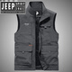 JEEP SPIRIT男士馬甲春秋季立領(lǐng)坎肩多口袋釣魚(yú)馬夾工裝背心外套 深灰色 3XL 165-180斤
