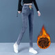 呦魅加絨彈力牛仔褲女2021新款春秋松緊高腰韓版鉛筆褲顯瘦小腳長(cháng)褲 加絨款 M 建議95-105斤