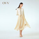 OVV春夏熱賣女裝日本進口輕透薄紗開衩不規(guī)則A字百褶裙 米黃（凈色）14 L