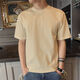 畫(huà)章夏天衣服男小領(lǐng)口t恤夏季潮流重磅純色港風(fēng)百搭寬松內搭短袖上衣 卡其色 M 建議90-110斤