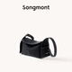 Songmont掛耳系列屋檐包mini設計師款頭層牛皮通勤斜挎hobo包 煙墨黑 現貨