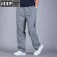 JEEP SPIRIT寬松大碼亞麻百搭休閑褲春夏中年男士加肥白色直筒棉麻長(cháng)褲潮 深灰/棉麻 4XL 180-200斤