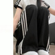 蝶霓斯2025新款美式黑色三條杠衛(wèi)褲女夏季寬松休閑褲百搭直筒闊腿褲女 黑色三杠-夏季薄款-款 常規(guī) L 【建議106-120斤】