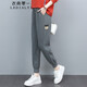 衣典零一 2022春裝新款春季女裝春秋新品時(shí)尚休閑寬松百搭女士顯瘦運(yùn)動(dòng)褲休閑褲女衛(wèi)褲哈倫褲九分褲褲子 灰色 L