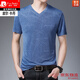 皮爾卡丹夏季短袖修身T恤男士桑蠶絲V領(lǐng)薄款冰 絲半袖涼感透氣體恤衫上衣T 607-蘭色 XL 175推薦135-150斤
