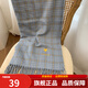 目丸圍巾女士格紋復古圍脖女韓版學(xué)生百搭保暖刺繡愛(ài)心可愛(ài)流蘇圍巾女 藍色