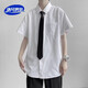 唐號（tanghao）夏季薄款白色短袖襯衫男學(xué)院風(fēng)DK制服套裝日系班服寬松冰絲襯衣潮 襯衫+領(lǐng)帶 2XL