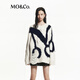 MO&Co.毛衣大幅LOGO提花綿羊毛粗紡漏針破洞厚實(shí)套頭落肩摩安珂 米白色 S 160