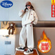 迪士尼（DISNEY）女童套裝加絨加厚秋冬款大童女孩運動(dòng)衛衣兩件套裝兒童洋氣衣服潮 乳白色套裝【秋冬款】 140