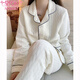 莫代爾睡衣女秋冬季新款長(cháng)袖加厚空氣棉提花米白開(kāi)衫家居服保暖套裝外穿 長(cháng)袖 77012 麥穗雙口袋 米白 M