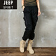 JEEP SPIRIT美式阿美咔嘰復(fù)古純棉工裝褲男休閑個性多口袋顯瘦顯腿工裝褲子男 多口袋工裝黑色 XL碼120-135斤