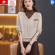 皮爾卡丹（pierre cardin）假兩件毛衣女秋冬厚撞色羊毛衫女中年母親打底衫半高領(lǐng)針織 米色 S 建議85斤-100斤
