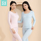 愛(ài)帝【文藝花紗禮盒裝】 秋冬女士保暖內衣棉萊卡圓領(lǐng)秋衣秋褲套裝 淺藍/女 XL