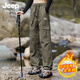 JEEP SPIRIT吉普工裝褲女春秋季2024新款防風(fēng)防水登山褲運動休閑沖鋒褲長褲子 軍綠-加絨(羊羔絨) L
