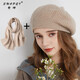 索沛 100%純羊毛貝雷帽女士款秋冬季南瓜帽純色畫(huà)家帽針織毛線(xiàn)月子帽