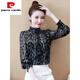 皮爾卡丹（pierre cardin）時(shí)尚碎花襯衫女士2025新款春裝燈籠長(cháng)袖雪紡打底上衣洋氣小衫 黑色(薄款) S