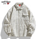 查爾斯桃心秋季寬松美式厚款潮牌學(xué)生翻領(lǐng)格子工裝夾克外套男女同款 白色 XL