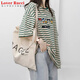 LOVER RUCCI條紋短袖t恤女純棉夏裝網(wǎng)紅ins潮韓版卡通寬松中長(cháng)款上衣服慵懶bf AC0271 2XL 185-210斤
