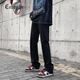Cebrodz法國微喇叭牛仔褲男春秋季修身美式男褲拖地褲歐美高街vibe褲子男 740黑色 L