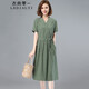 衣典零一 2022夏裝新款夏季女裝時(shí)尚氣質(zhì)遮肚子顯瘦中年小個(gè)子純棉短袖休閑連衣裙中長(cháng)款a字裙子夏天 淺綠色 XXL（推薦140-155斤）