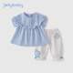 JELLYBABY[7A抗菌]女童套裝夏季小童吊帶純棉衣服兒童短袖夏裝潮寶寶兩件套 藍色 90