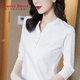 LOVER RUCCI七分袖V領(lǐng)純棉t恤女2025春秋新款純色修身打底衫黑白色上衣 白色 XL