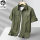狄帝鯊（DIDISHA）短袖襯衫男士美式工裝夏戶(hù)外休閑水洗機能上衣寬松大碼半袖襯衣男 軍綠色 3XL