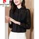 皮爾卡丹（pierre cardin）桑蠶絲長(cháng)袖襯衫女春秋季新款時(shí)尚洋氣減齡小衫高端真絲上衣顯瘦 黑色 3XL