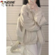 啄木鳥(niǎo)原宿簡(jiǎn)約外套女學(xué)生棒球服春秋寬松休閑百搭潮流沖鋒衣夾克上衣潮 杏色款  有里布 L 105-120斤