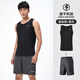 駱駝（CAMEL）運動(dòng)籃球背心套裝T恤速干男夏健身跑步無(wú)袖短褲兩件套訓練衣 J4YD11128123-2，基礎黑+墨灰 XL