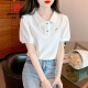 皮尔卡丹（pierrecardin）韩系POLO领短袖T恤女春夏季2024夏装新款时尚设计感体恤小衫上衣 白色 XL  建议115-130斤