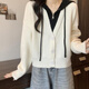 短款假兩件連帽毛衣外套女秋冬裝新款慵懶風(fēng)寬松顯瘦針織開(kāi)衫上衣 杏色 XL